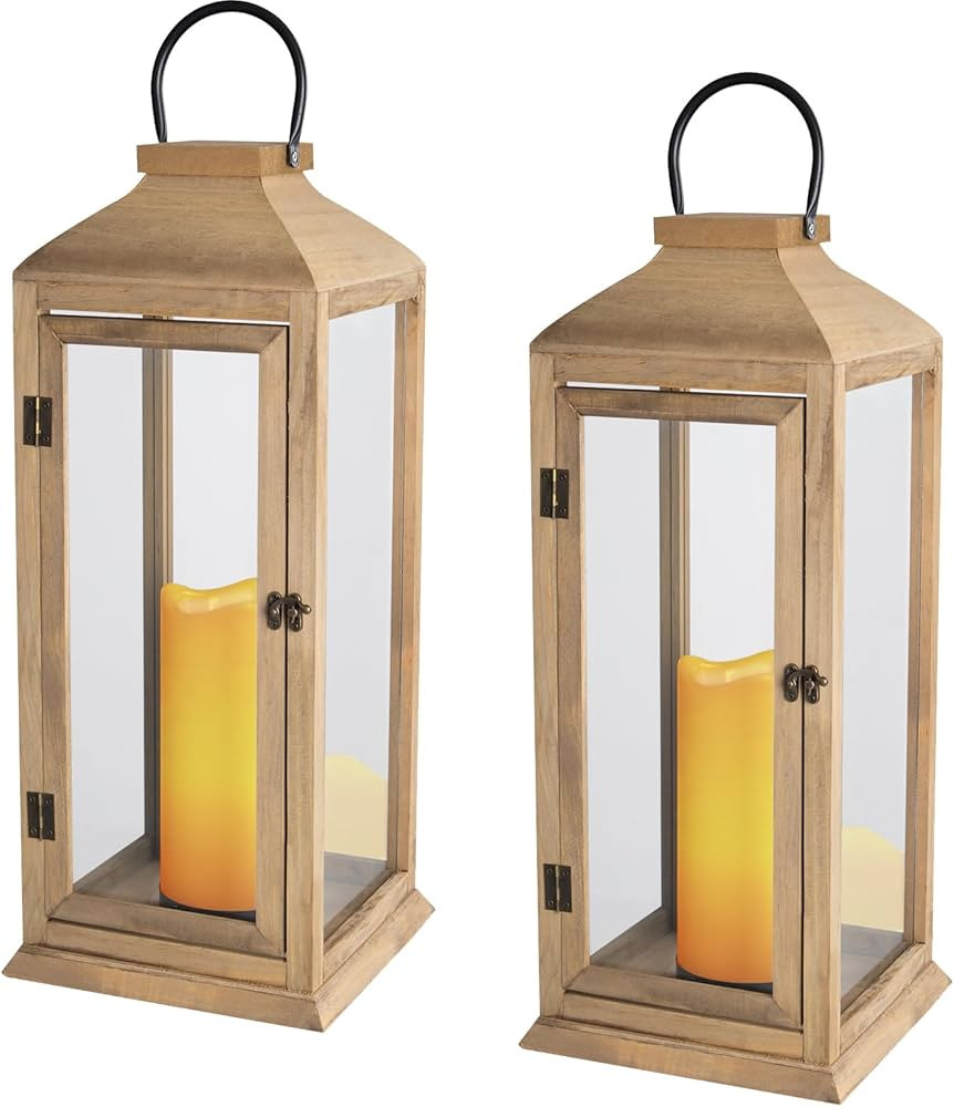2 Pack Lanterns Decorative - IP65 Waterproof Lanterns Decorative with Flameless Pillar Candles, D... | Amazon (US)