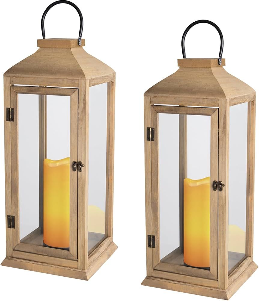 2 Pack Extra Large Lanterns Decorative - 27.5in New Zealand Pine Lanterns Decorative with Flamele... | Amazon (US)