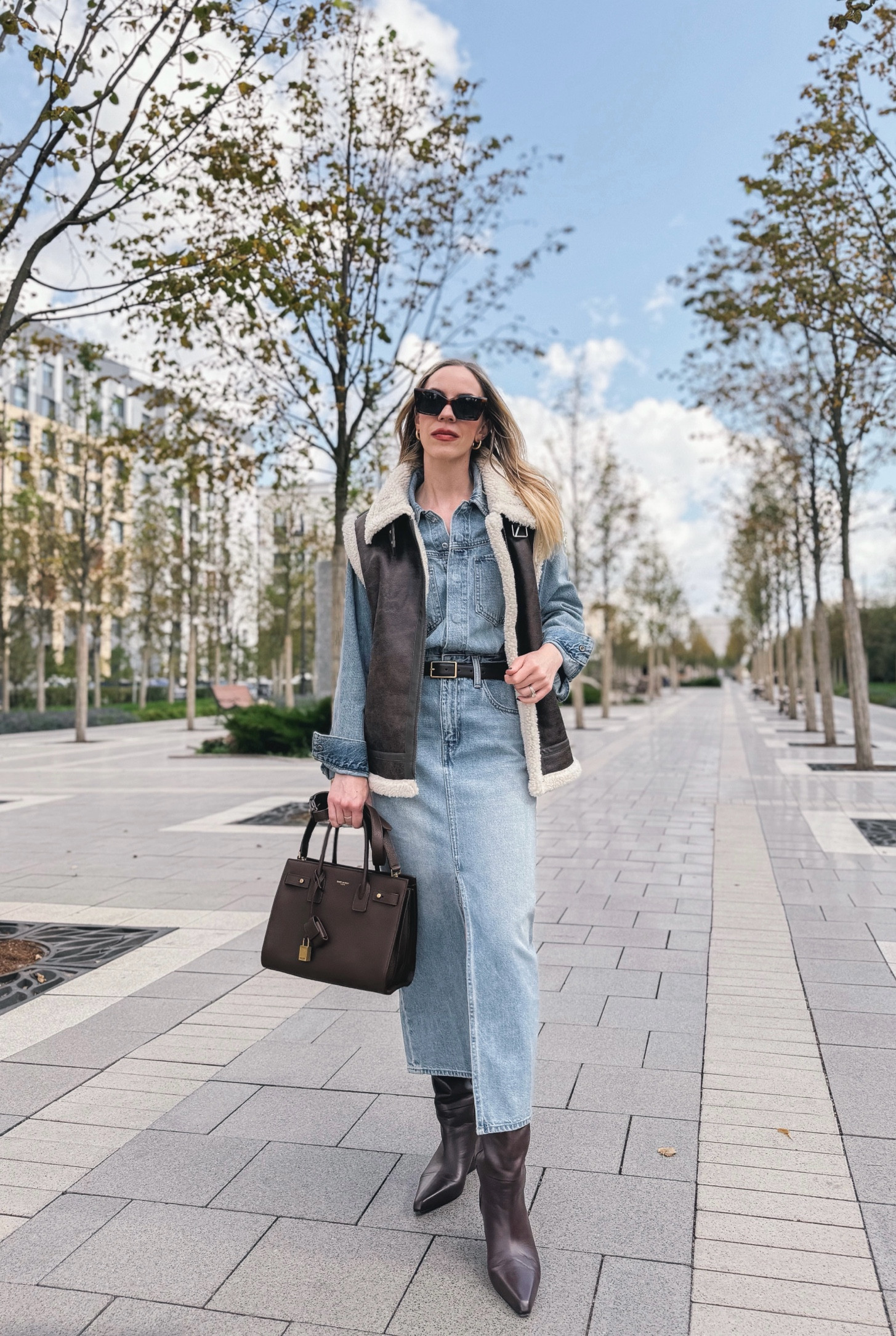 Faux leather shearling lined vest (under $80), Levi’s western denim dress, chocolate brown boots, fall outfit idea 

#LTKFindsUnder100 #LTKSeasonal #LTKShoeCrush