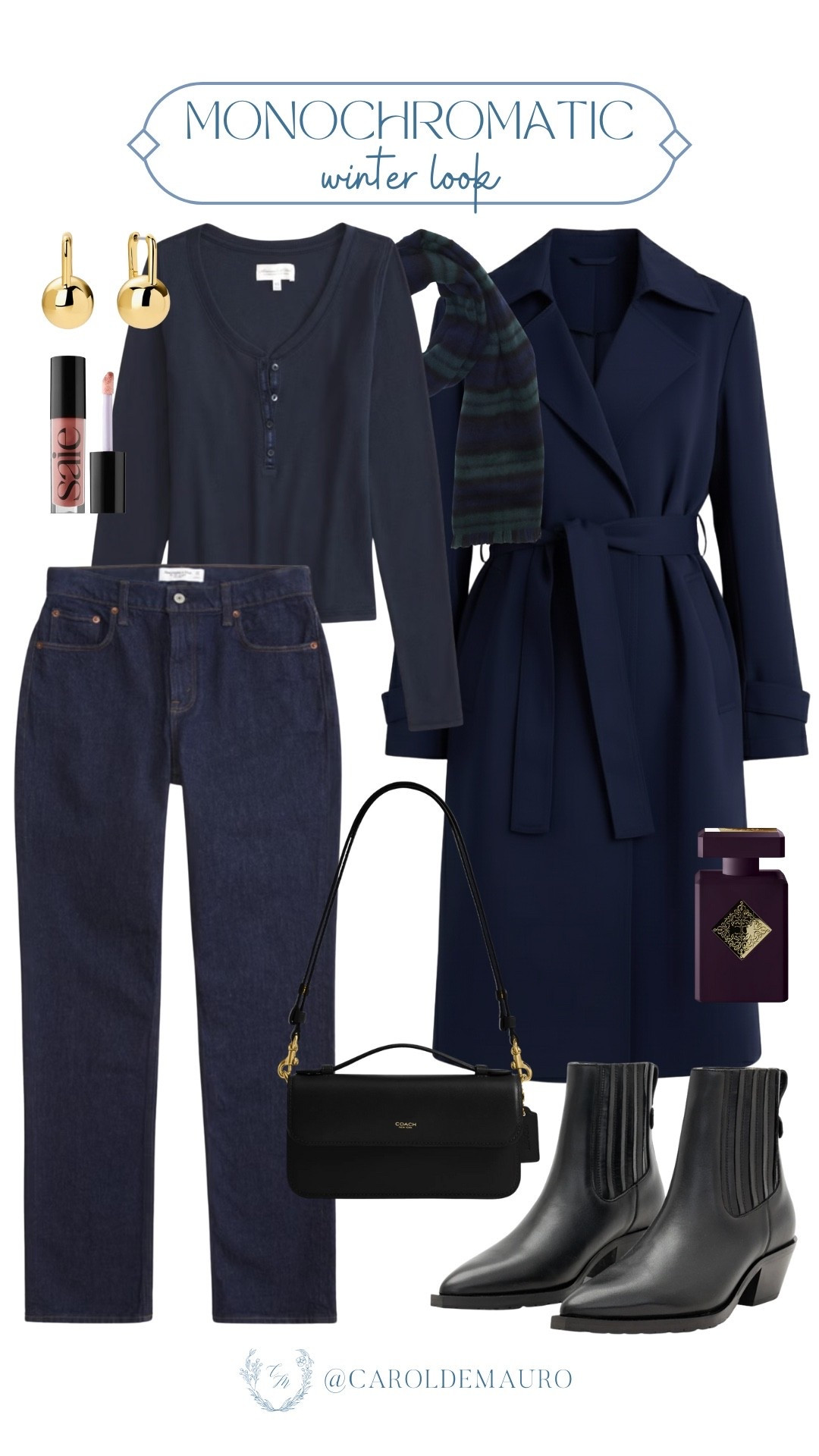 Living life with monochromatic fits? Check out this outfit inspo for the winter season: a camisole rib top, mid-rise straight jeans, long coat, ankle leather boots, and a chic shoulder bag. All shades in dark blue hues!

weekend outfit, everyday wear, fashion inspo, winter look, cold weather outfit, dark academia, casual chic, fit check

#LTKSeasonal #LTKFindsUnder50 #LTKU