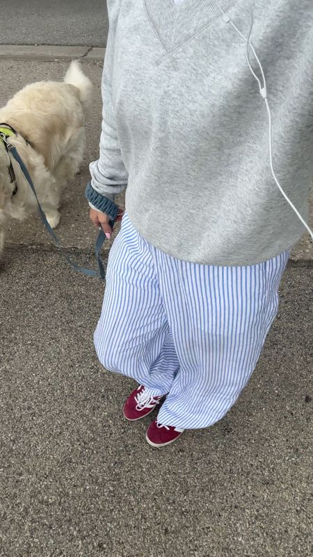 Stripe pajama pants. Linen pants with oversized pullover #LTKshoecrush #LTKover40

#LTKSeasonal