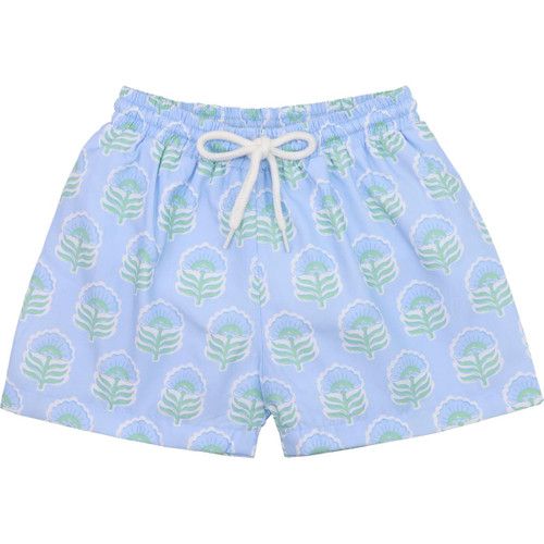 Blue And Green Botanical Swim Trunk | Cecil and Lou