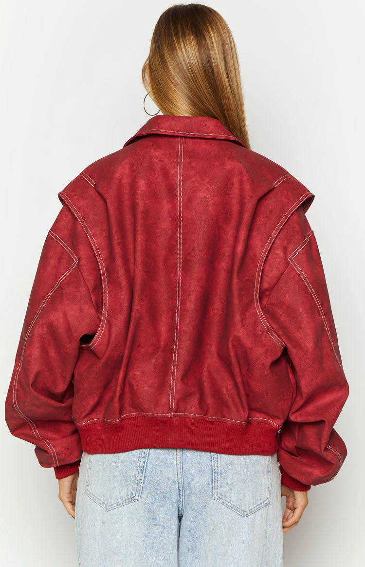 Lioness Vista Crimson Bomber Jacket | Beginning Boutique (US)