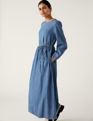 Denim Tie Waist Maxi Smock Dress | M&S Collection | M&S | Marks & Spencer (UK)