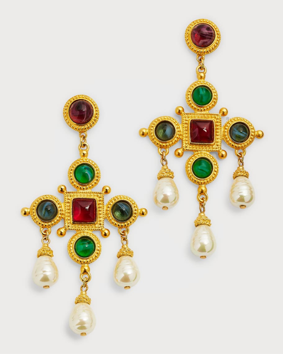 Ben-Amun 24k Gold Electroplated Pearly Drop Cross Earrings | Neiman Marcus