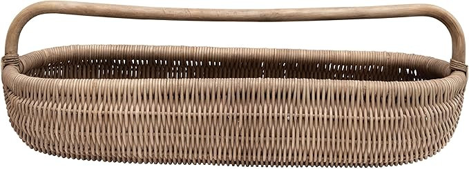 Creative Co-Op Hand-Woven Rattan Basket with Handle, Natural Tray | Amazon (US)