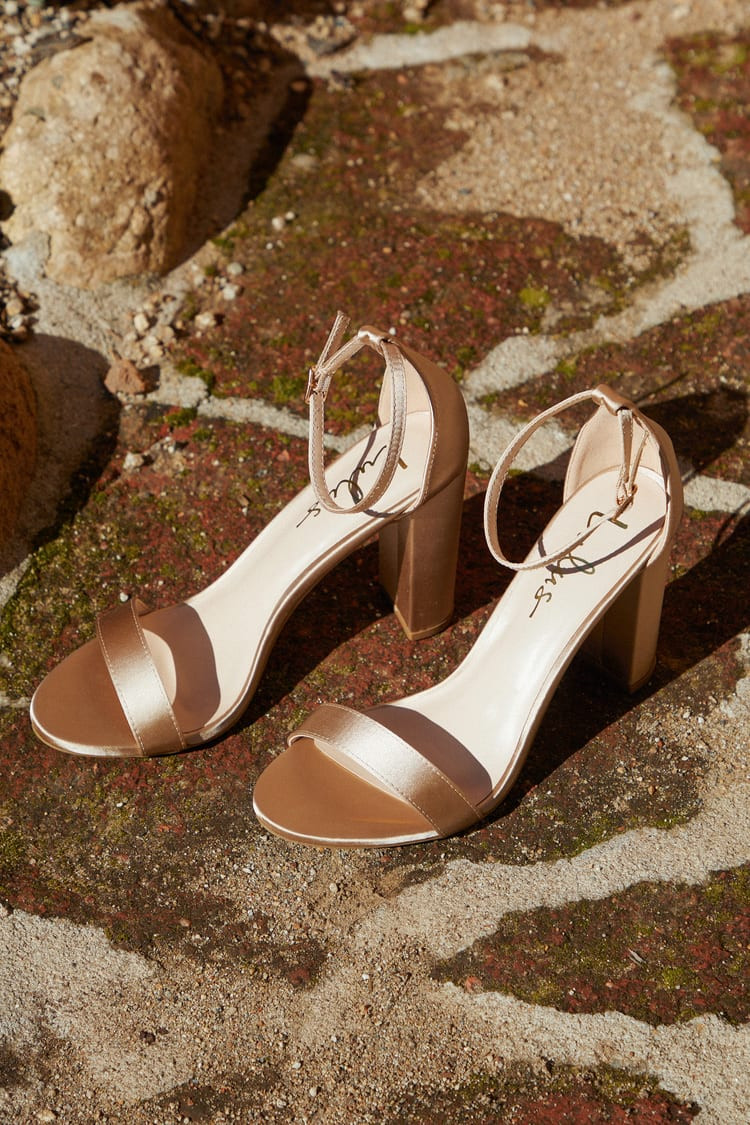 Taylor Champagne Satin Ankle Strap Heels | Lulus