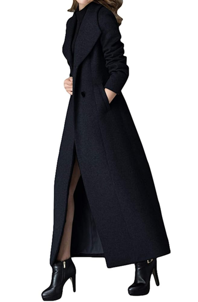 Women's Charming Long Wool Trench Coat Winter Double Breasted Classic Warm Thick Jacket | Amazon (US)
