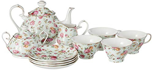 Gracie China by Coastline Imports Blue Cottage Rose Chintz 11-Piece Tea Set - TS-33701BL/11 | Amazon (US)