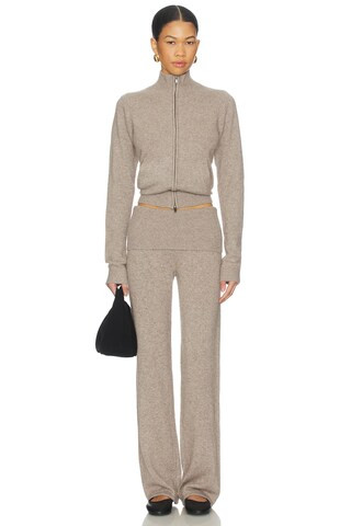 Wool Cashmere Zip Up Mock Neck Sweater in Linen | Revolve Clothing (Global)