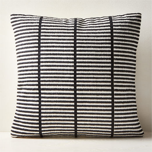 Stria Black and White Woven Silk Throw Pillow with Down-Alternative Insert 23"x23" by Ackerman + ... | CB2
