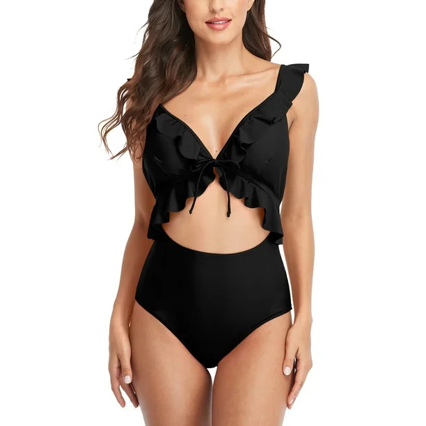 Charmo Women's Ruffle One Piece Swimsuit Strappy Bathing Suits Ladies Cute Monokini Swimwear - Wa... | Walmart (US)