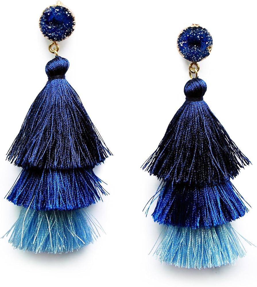 Me&Hz Colorful Layered Tassel Earrings Bohemian Statement Tiered Tassel Big Dangle Drop Earrings ... | Amazon (US)