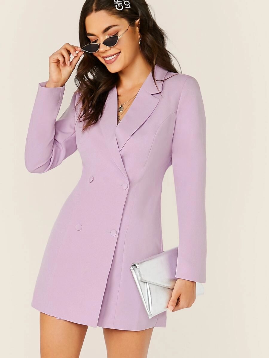 Notched Collar Double Breasted Blazer Dress | SHEIN