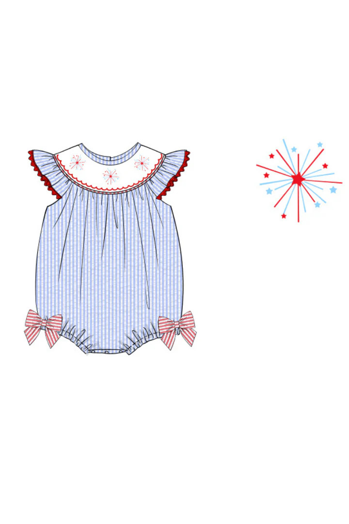 Pre-Order Smocked Firework Seersucker Bishop Bubble | The Smocked Flamingo