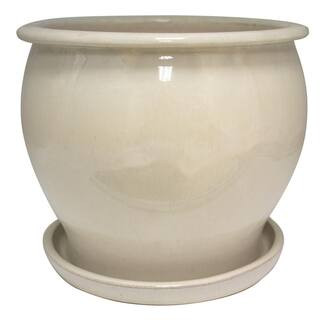 11 in. Dia Beige Solid Studio Ceramic Planter | The Home Depot