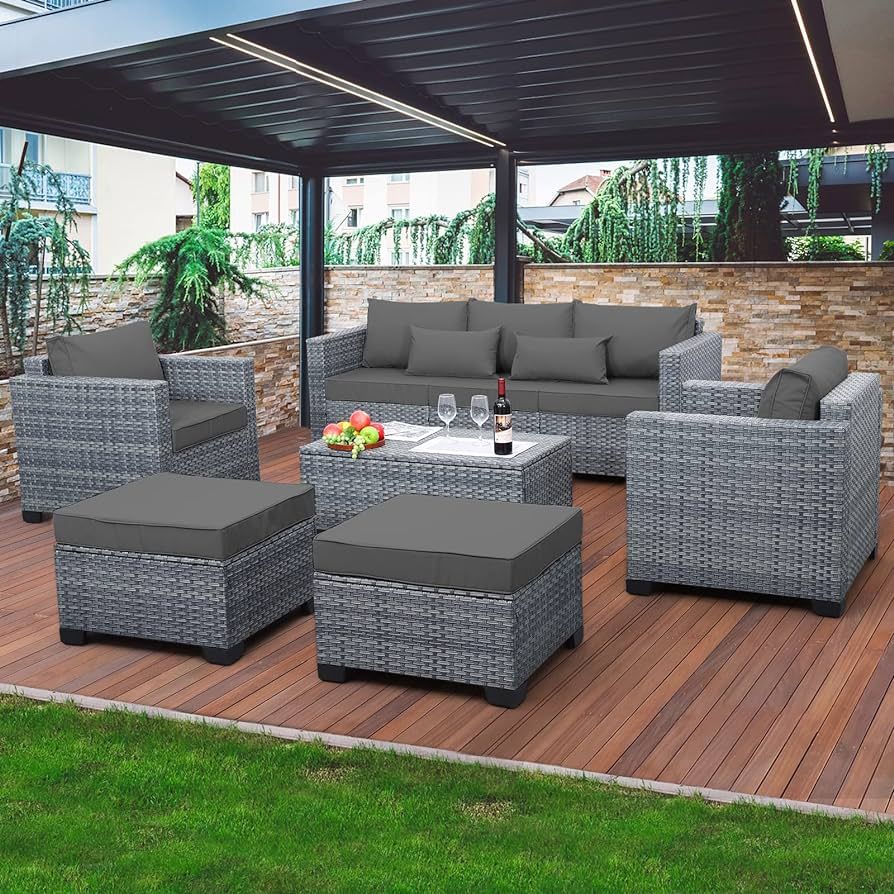 6 Pieces Wicker Patio Furniture Sets Outdoor Conversation Set PE Rattan Sectional Sofa Couch with... | Amazon (US)