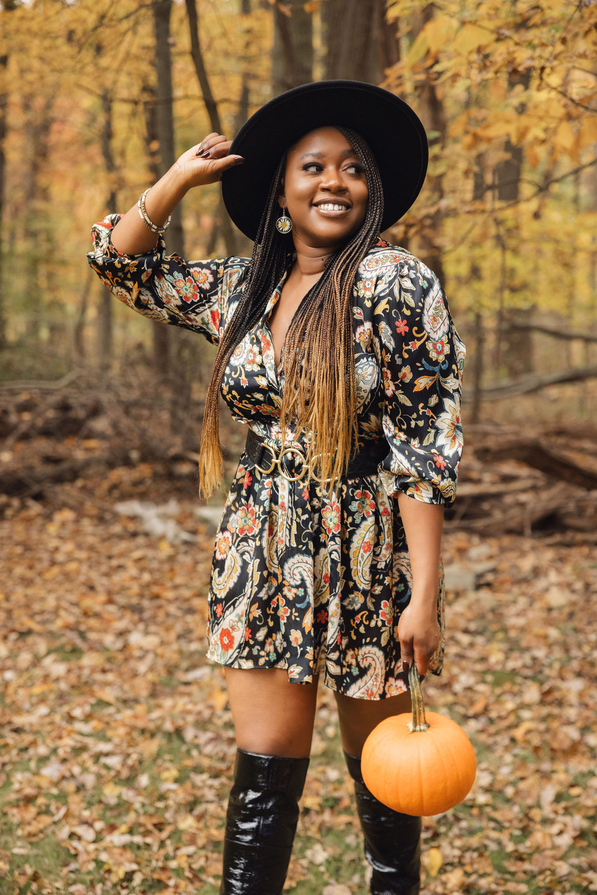 Fall dressing is one of my favorite things about the season. 🍂

Give me a printed mini dress, over-the-knee boots, a wide-brim hat, and I'm happy. Whether it's pumpkin patches, cider tastings, or a weekend stroll surrounded by changing leaves, this look checks every box.

I've linked the exact pieces where available, along with similar options for anything that's sold out or discontinued so you can recreate the look! 🤎 

 #LTKootd #LTKSeasonal #LTKMidsize
