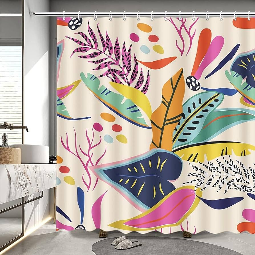 MEHOFOND Jungle Boho Shower Curtain Colorful Mid Century Shower Curtains Abstract Floral Asthetic... | Amazon (US)