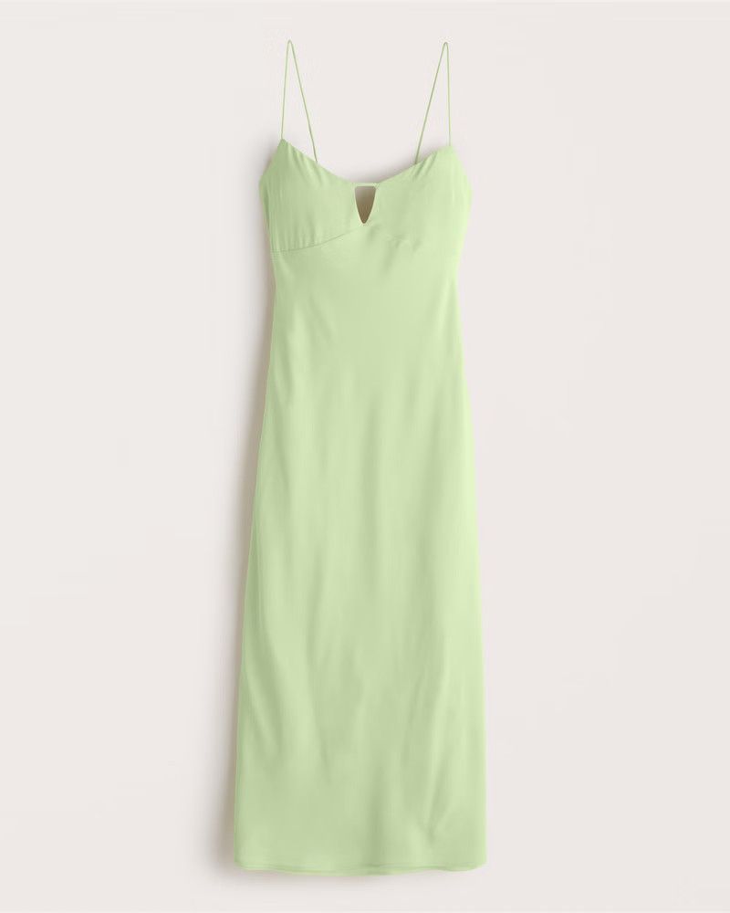 Neck Detail Slip Midi Dress Green Dress Green Dresses Spring Dress Spring Outfits Resort Wear | Abercrombie & Fitch (US)