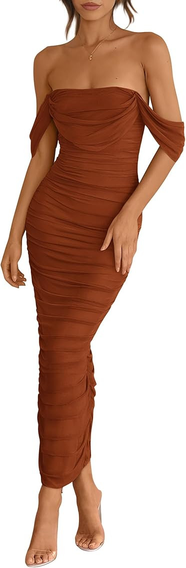 PRETTYGARDEN Womens Summer Off The Shoulder Dress Ruched Bodycon Sleeveless Split Cocktail Party ... | Amazon (US)