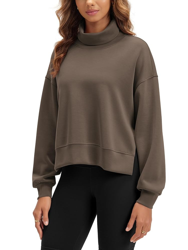 ODODOS Modal Soft Split Hem Turtleneck Sweatshirts for Women Long Sleeve Casual Pullover Top | Amazon (US)
