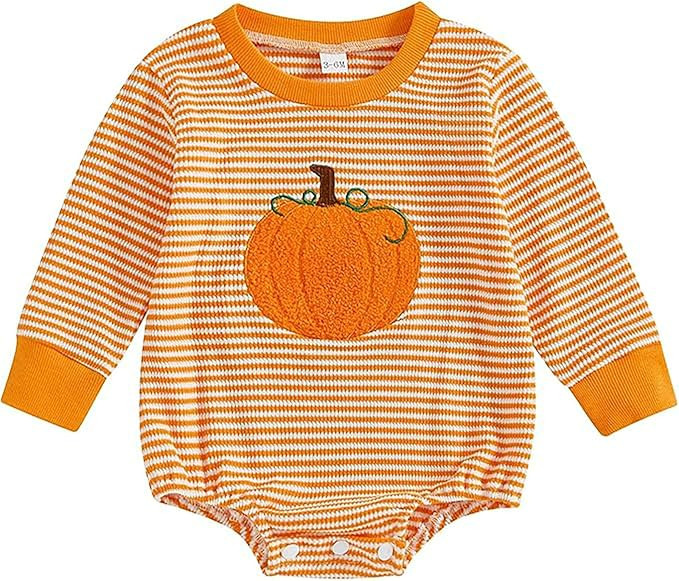 Halloween Baby Clothes Newborn Girl Boy Pumpkin Bubble Romper Long Sleeve Sweatshirt Jumpsuit Inf... | Amazon (US)