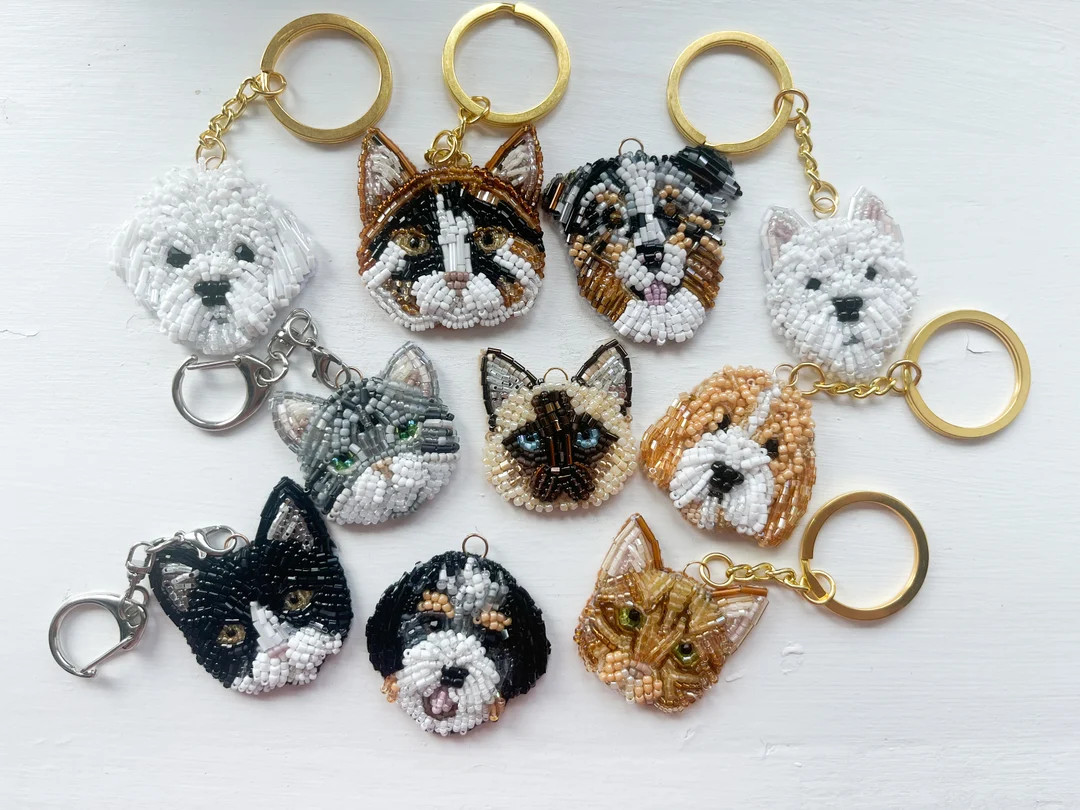 Pet Portrait Ornament,personalized Pet Memorial Keyring, Embroidered Photo Keychain,custom Dog Lo... | Etsy (US)