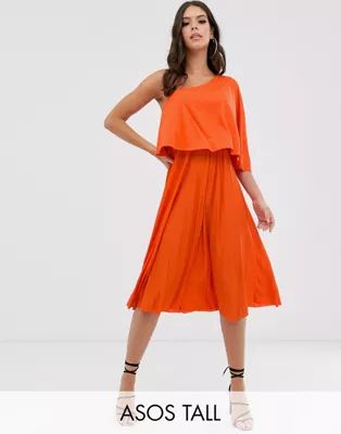 ASOS DESIGN Tall one shoulder pleated crop top midi dress | ASOS US