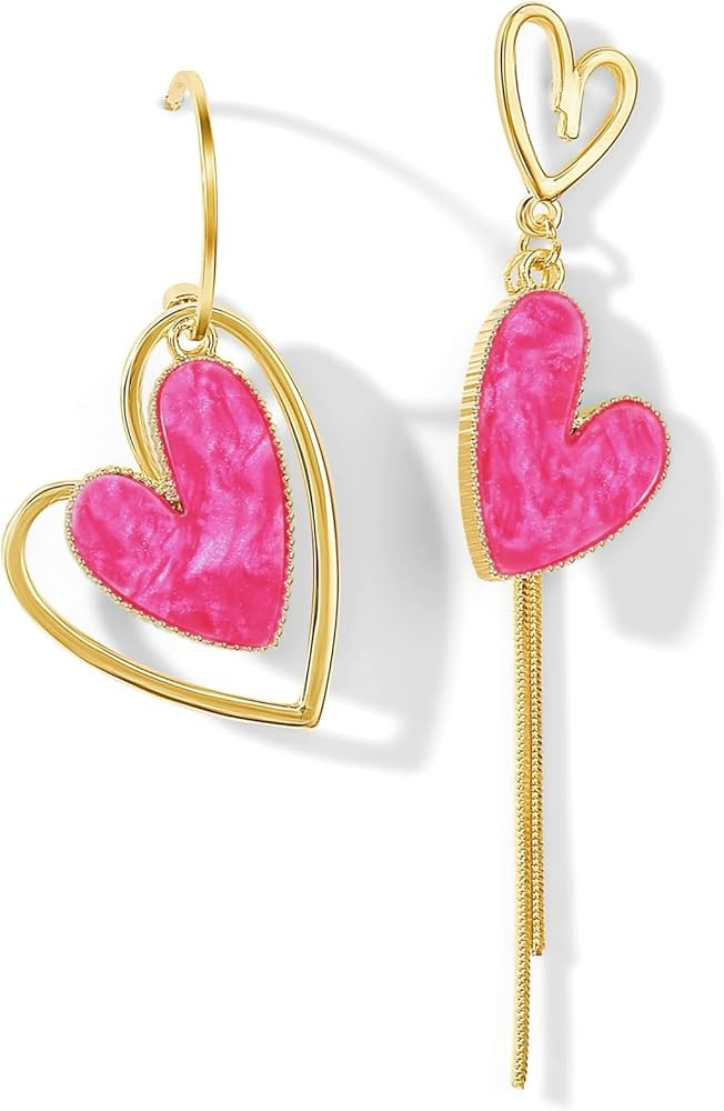 PopTopping Asymmetrical Heart Earrings Heart Drop Earrings For Girls Heart Dangle Earrings For Wo... | Amazon (US)