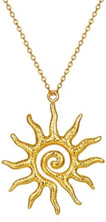 PINK TOWN Sun Necklace for Women Vintage Bohemian Spiral Sun Pendant Necklace Unique Gold Stateme... | Amazon (US)