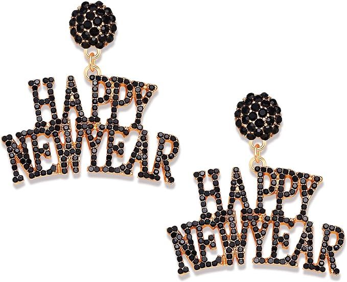 YAHPERN New Year Earrings for Women Rhinestone Holiday Earrings Statement Letter Dangle Earrings New | Amazon (US)