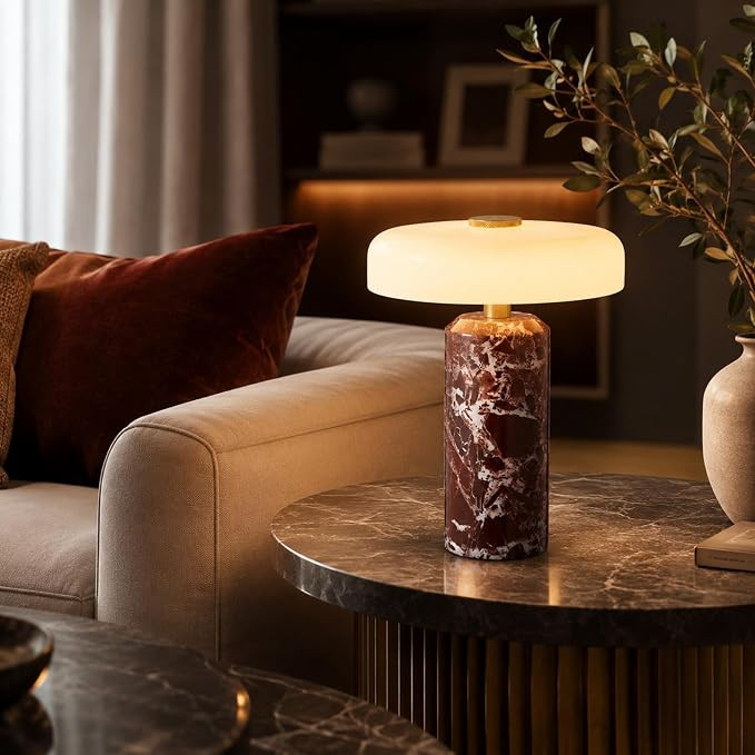 Red Marble Rechargeable Table Lamp,Portable Design,for End Table | Amazon (US)