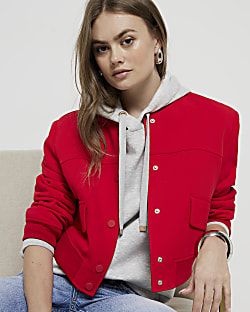 Red tailored crop bomber jacket | River Island (UK & IE)