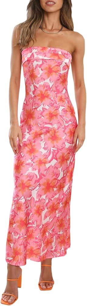 NZNDSHD Sexy Tube Top Dress for Women Summer Strapless Floral Print Bodycon Maxi Dress Party Club... | Amazon (US)