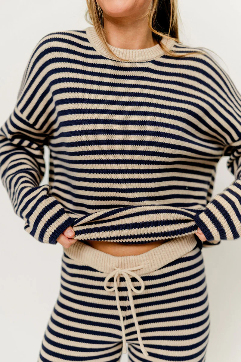 Kiki Knit Sweater and Pants Set in Navy/Taupe Stripe | Worth Collective
