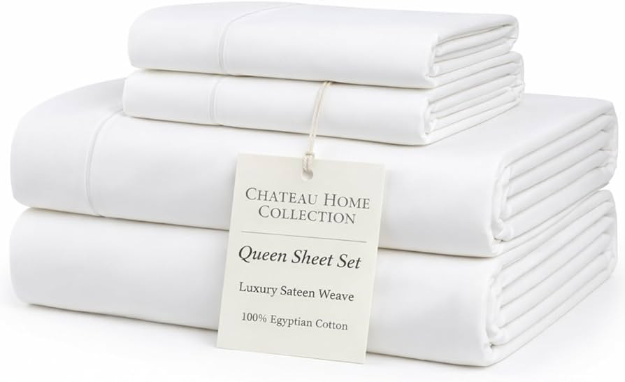 100% Egyptian Cotton Sheets Queen Size Bed Set, 15" Deep Pocket Queen Sheet set, Sateen Cotton Be... | Amazon (US)