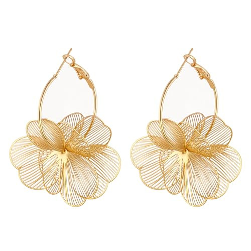 Amazon.com: Dangle Flower Earrings for Women Statement Trendy Hoop Earring Floral Drop Earrings J... | Amazon (US)