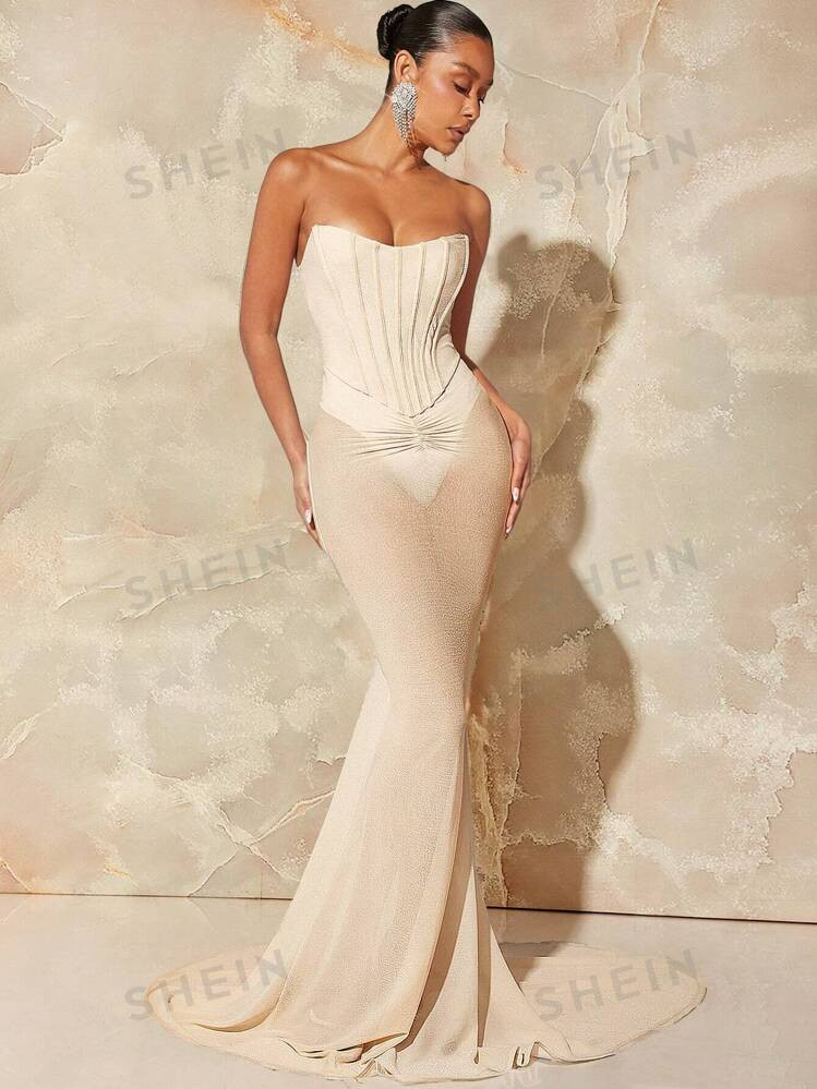 L'Amorae Corset Strapless Mermaid Hem Party Dress | SHEIN