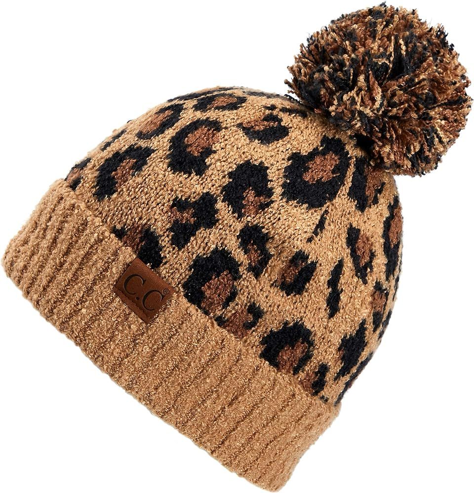 Exclusives Soft Beanie hat with Leopard Pattern and Fur Pom(HAT-7001)(SF-7001) | Amazon (US)