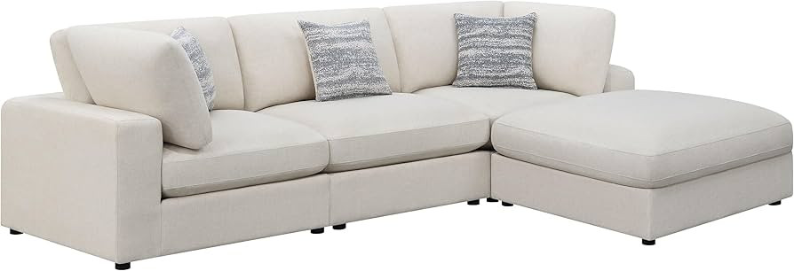 Coaster Serene 4-Piece Modern Fabric Upholstered Sectional with Ottoman in Beige | Amazon (US)