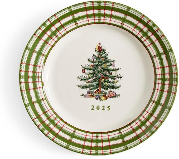 Spode Annual 2025 Collector Plate - Red & Green Plaid Border, Holiday Accent for Appetizers, Dess... | Amazon (US)