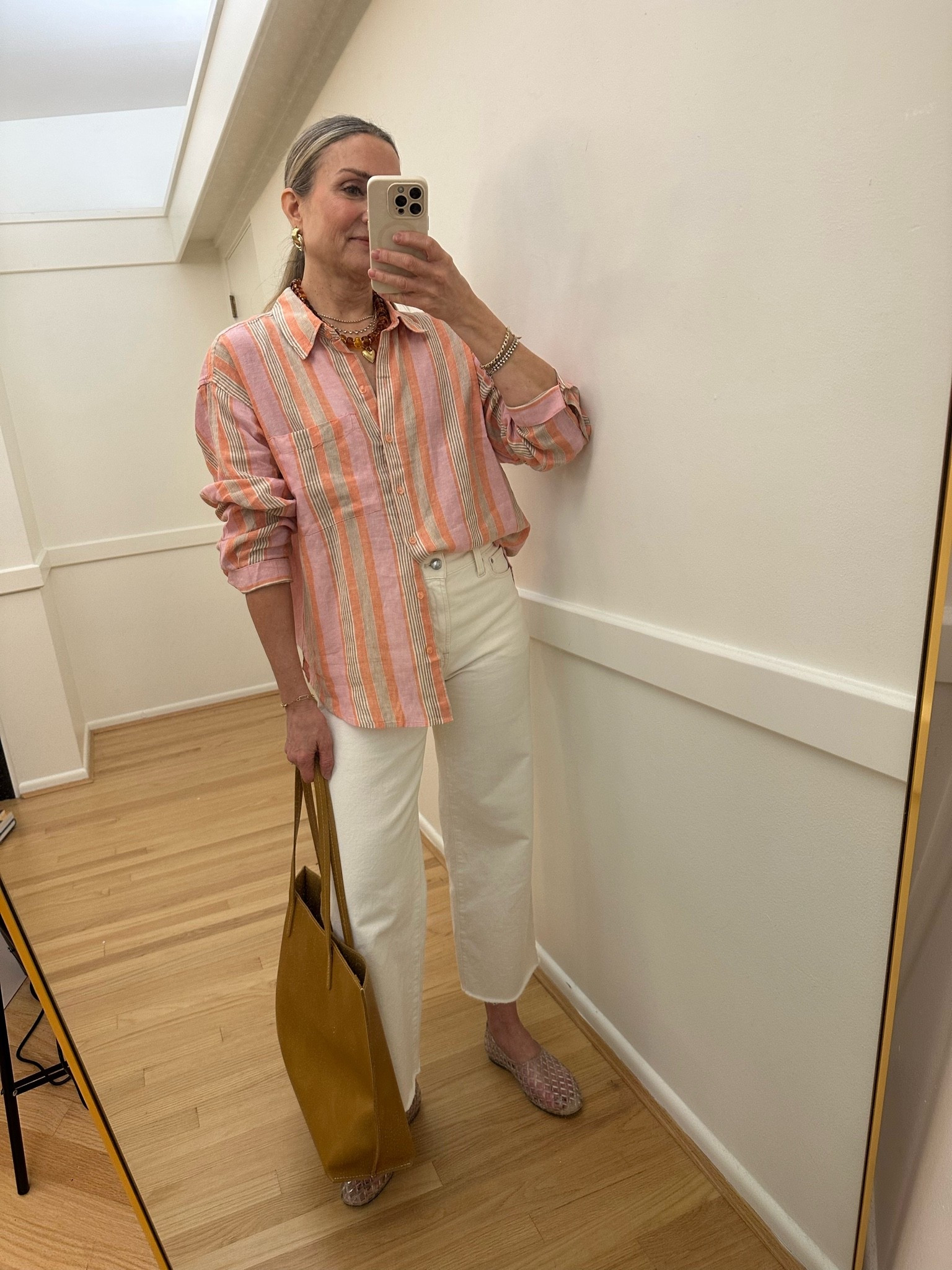 Summer outfit of the day!☀️
Can’t get over this @zsupplyclothing striped linen shirt! The colors are so good and there’s matching shorts! The best ecru jeans from @Madewell , wearing 26.

#LTKWorkwear #LTKOver40 #LTKootd