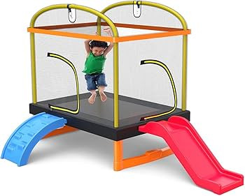 LANGXUN 6.5 Ft 4-in-1 Rectangle Trampoline for Kids, with Climb, Slide, Swing, Multi-Functional Indoor Outdoor Toddler Mini Trampoline for Girls and Boys Gift, Age 1-10 | Amazon (US)