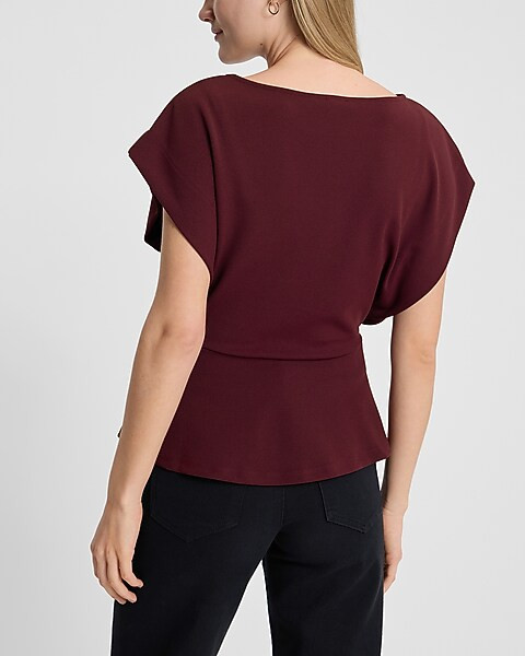 Crew Neck Short Sleeve Draped Peplum Top | Express
