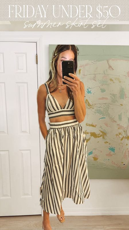 Under $50 Friday finds. This skirt set is perfect for summer and is just $48 for the entire set. Runs tts. Wearing size xs in both. Love the skirt with just a white tank for summer. It’s light weight cotton material. Has pockets. Also comes in solid pink color option. Linking other tops you can pair with the skirt! The bra top keeps selling out! Summer outfit 
Vacation outfit 
Affordable style 
Affordable finds 
Target finds 

#LTKunder50 #LTKSeasonal #LTKstyletip
