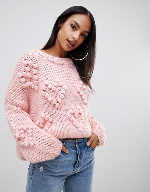 PrettyLittleThing heart detail jumper in pink | ASOS UK