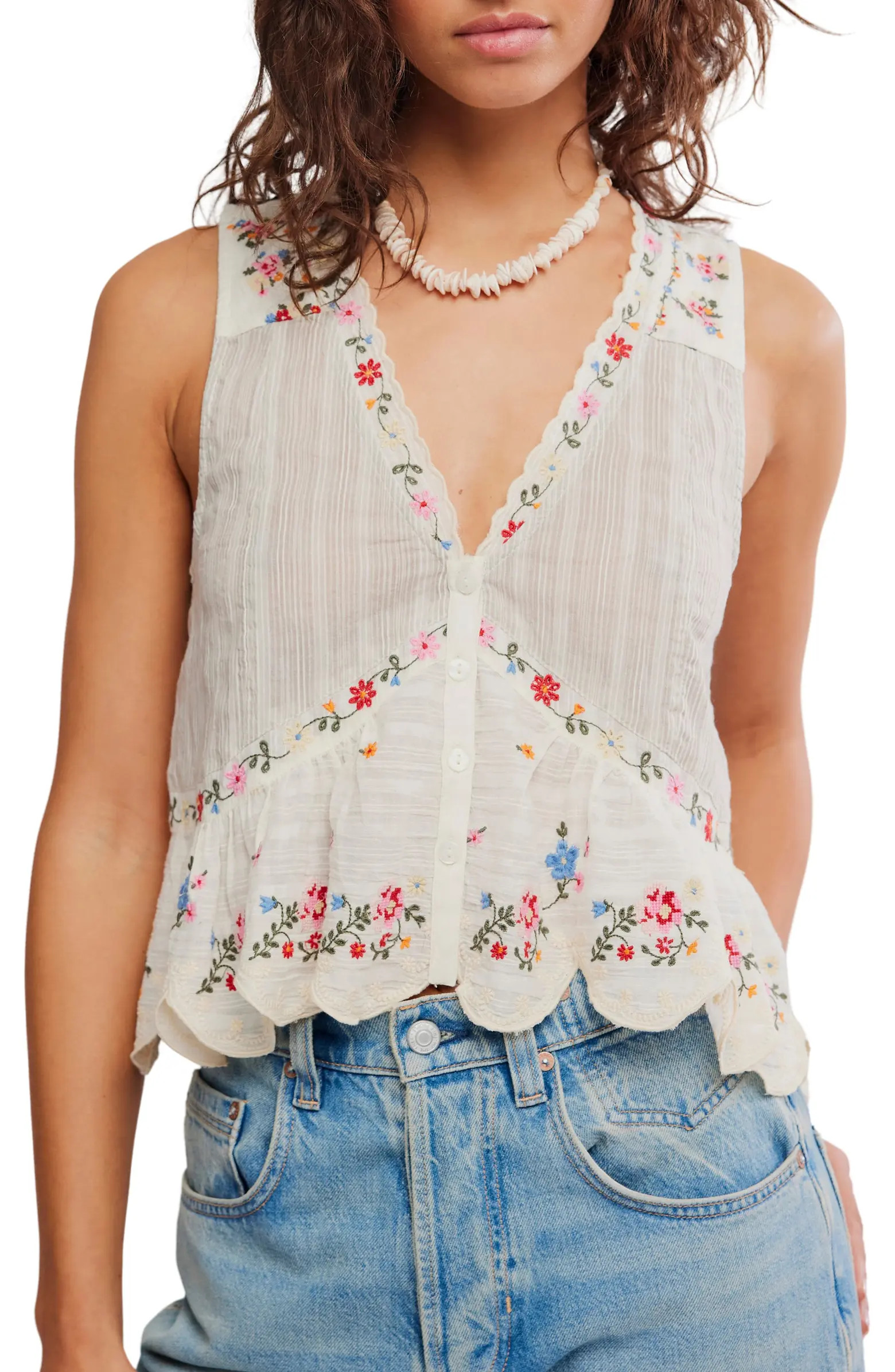Ellis Embroidered Cotton Button-Up Top | Nordstrom