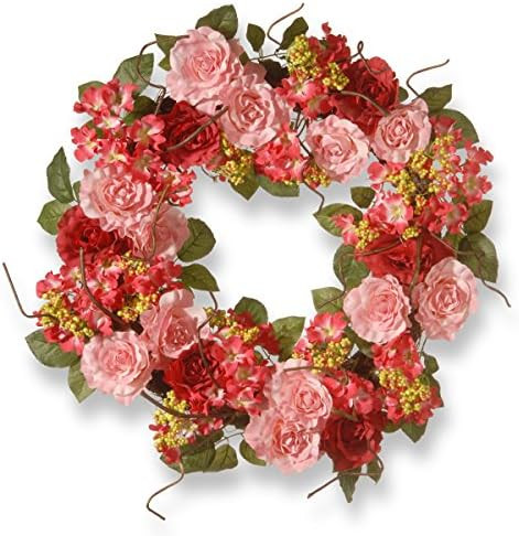 National Tree 24 Inch Pink Mix Wreath with Roses, Pink Flowers and Berries (RAS-15546W24P) | Amazon (US)