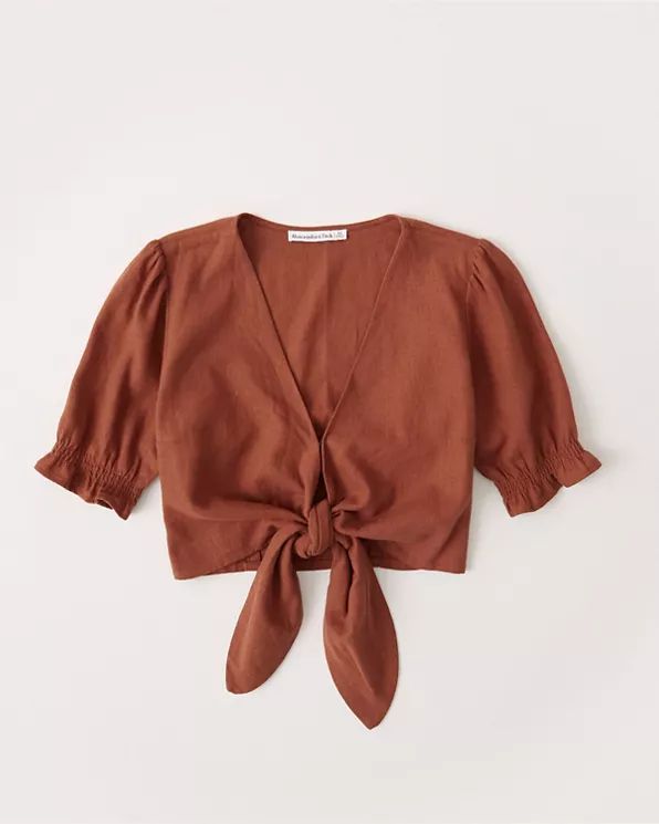 Tie-Front Puff Sleeve Top | Abercrombie & Fitch US & UK